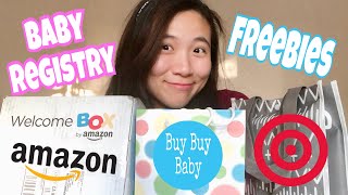 Unboxing Baby Freebies  Amazon  Target  Buy Buy Baby registry bag amp box review [upl. by Filia]