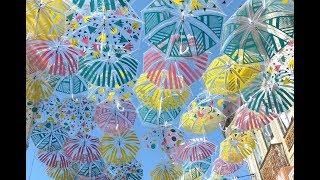 Umbrellas in the sky Agueda Portugal Guardachuvas Agueda 2017 [upl. by Yelsiap]