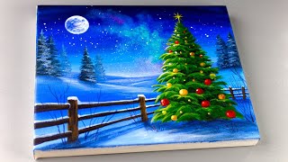 How to Paint a Christmas Tree in a Snowy Winter Night  StepbyStep Acrylic Painting Tutorial [upl. by Avivah]