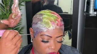 Easy finger waves on a Lime pink and purple short cut [upl. by Bernadina]