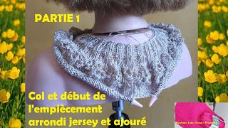 1 Tuto Tricot Pull Femme Top Down à empiècement arrondi jersey et ajouré en 5 tailles création [upl. by Ori]