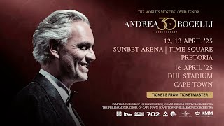 Andrea Bocelli  30th Anniversary tour SA dates announced [upl. by Mcmillan]