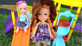 Anna and Elsa Toddlers Playground 1 Disney Dolls Go to the Park Play Area Toys In Action [upl. by Ebbie]