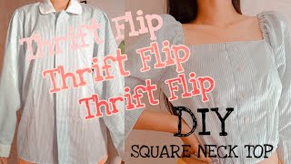 DIY Square Neck Top  Thrifted Clothes Transformation  Thrift Flip Challenge 1 [upl. by Dlared]