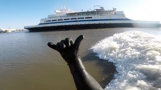 Surfing BIGGEST ferry boat wave ever [upl. by Neeleuqcaj]