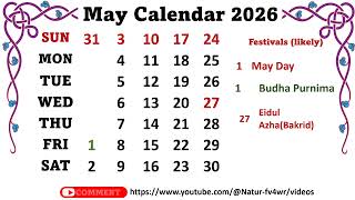 May Calendar 2026 maycalender2026 [upl. by Templer417]