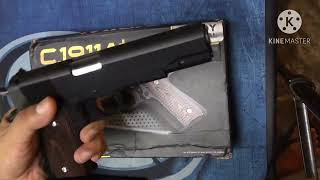 Review C1911A full metal spring gun airsoft dari unboxing sampai test chrono [upl. by Yesima]