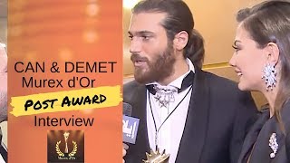 Can Yaman amp Demet Ozdemir ❖ Interview ❖ Post Murex Dor Awards ❖ English ❖ 2019 [upl. by Acim]