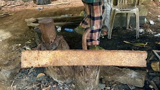 KNIFE MAKING  FORGING A POWERFUL BENDING FROM THE BIG LEAF SPRING [upl. by Uehttam]