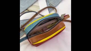 Genuine Leather Crossbody Bags Colorful Quilted Outer Pocket Small Multicolor [upl. by Judye]