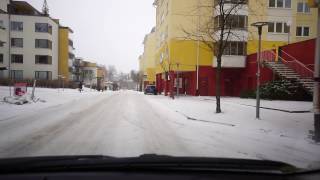 Sweden driving from Stuvsta train station to Lidl in snowy weather [upl. by Skurnik522]