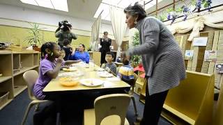 Sen Barbara Boxer visits Head Start center to talk importance of vaccinations in Emeryville Calif [upl. by Shoifet]