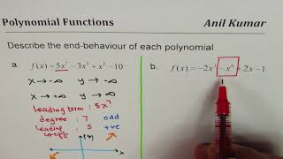 Describe End Behaviour of Polynomial Function from Equations [upl. by Adel]