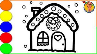 House Drawing Coloring and Painting for Kids  House Drawing  How to Draw a House  Easy HOUSE [upl. by Strep]