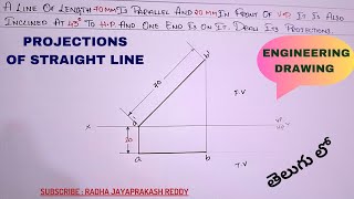 PROJECTIONS OF STRAIGHT LINES  ENGINEERING DRAWING  IN TELUGU [upl. by Leksehcey534]