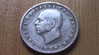 Old 5 Drachma coin of Greece from 1954 in HD [upl. by Yerocaj]