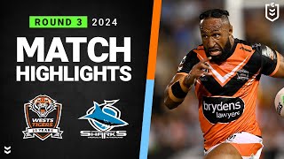 NRL 2024  Wests Tigers v Sharks  Match Highlights [upl. by Sikorski]