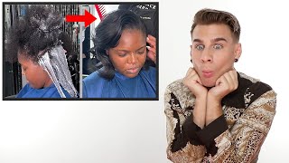 Hairdresser Reacts To Relaxer Treatment Satisfying [upl. by Othe]