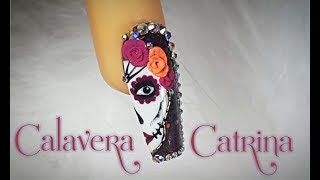 Uña de calavera pintada de catrina🕷🕸⚰🎃para día de muertos o halloween [upl. by Ioj]