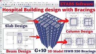 Hospital building design with steel bracings retrofitting by using ETABS software  structural [upl. by Oletta]