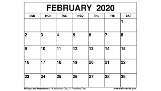 Free Printable February 2020 Calendar  WikiCalendarCom [upl. by Iliram]