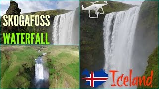 Skogafoss waterfall Iceland drone aerial  Wodospad Skógafoss z drona [upl. by Eel]