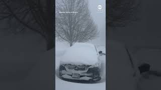 Man opens garage door to reveal heavy snowfall in New York [upl. by Notla]