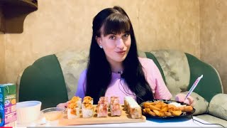 МУКБАНГ РОЛЛЫ АССОРТИ НАРУТО КАРТОШКА ПОДЕРЕВЕНСКИ КРЕВЕТКИ В КЛЯРЕ asmr breakfast mukbang [upl. by Koenraad349]