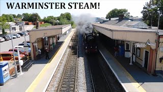 Warminster Steam Train 34046 Braunton  24052023 STEAMLOCOMOTIVE STEAMTRAINS [upl. by Ilyah897]