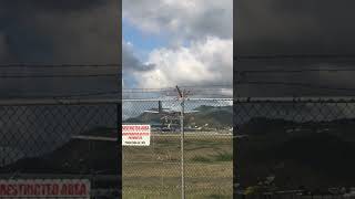 Winair Maho beach steep landing ahead of American Airlines St Maarten [upl. by Annid532]