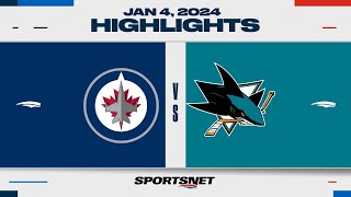 NHL Highlights  Jets vs Sharks  January 4 2024 [upl. by Oinotna]