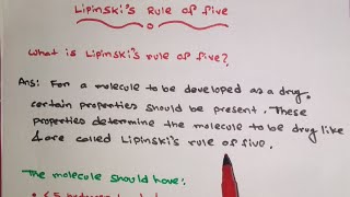 Lipinskis rule of five  GPAT  NIPER  Drug Inspector  RRB  ESIC  Pharmacology [upl. by Glynis91]