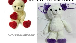 How To Sew Amigurumi Valentine Bear Together [upl. by Giacamo826]