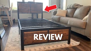 VECELO Bed Frame with Rustic Wood Headboard  Quick Review [upl. by Nydnarb]