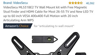 VideoSecu ML531BE2 TV Wall Mount Kit [upl. by Tram248]