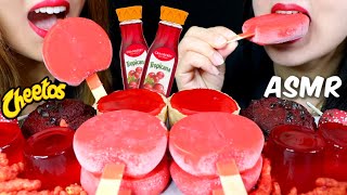 ASMR RED FOOD PARTY Cherry Ice Cream Red Velvet Muffin Cheesecake 리얼사운드 먹방  KimampLiz ASMR [upl. by Skelly]