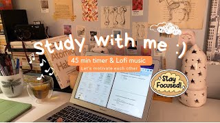 Study with me l 45 min cozy Lofi music light study session🎧 light academia desk motivation to study [upl. by Ameerak]