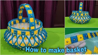 fooldali banane ka tarika How to make plastic canvas basket handmade craft home decorations [upl. by Ahsema]