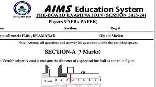 PBA SOLVED PRACTICAL PAPER Physics 9th PREBOARD 2024  AIMS EDUCATION SYSTEM PAST PAPERS PBAPAPERS [upl. by Arriek]