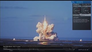 SpaceX Falcon Heavy Launch Rocket makes its first trip into orbit  ABC News [upl. by Divd]