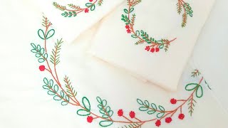 Beautiful Hand Embroidery Bedsheet  Christmas Wreath Embroidery Design [upl. by Divan]