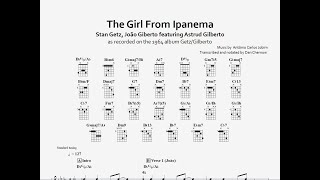 The Girl From Ipanema  Stan Getz João Giberto Astrud Gilberto guitar transcription wtab [upl. by Bjorn]