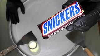 Snickers Ice Cream Rolls  how to make Snickers chocolate bar Caramel Ice Cream  satisfying ASMR [upl. by Izogn]