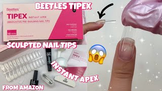 TRYING BEETLES TIPEX INSTANT APEX SCULPTED FULL COVER NAIL TIPS amp SOLID GLUE GEL KIT FROM AMAZON [upl. by Torres]