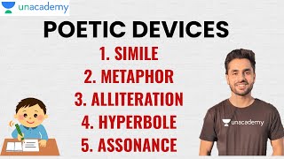 POETIC DEVICES  Simile Metaphor Alliteration Hyperbole Assonance [upl. by Eciral]