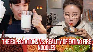 the EXPECTATIONS vs REALITY of eating FIRE NOODLES [upl. by Asiral]