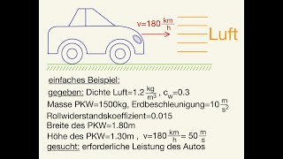 Auto Leistung vmax berechnen Pkw maximale Geschwindigkeit cwWert Luftwiderstand Rollwiderstand cw [upl. by Aileon]