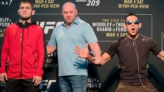 Khabib Nurmagomedov vs Tony Ferguson UFC 209 Media Day Staredown [upl. by Axia]