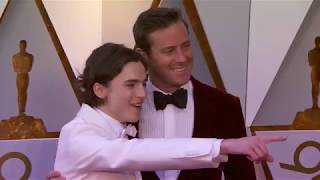 Oscars 2018 Arrivals Timothée Chalamet and Armie Hammer  ScreenSlam [upl. by Cosenza]