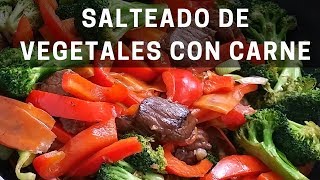 Salteado de verduras con carne  Como hacer un stir fry tipo chino en wok [upl. by Llerahc715]